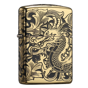 zippo打火机黑金唐草龙黄铜盔甲机正品男士正版送礼限量煤油防风