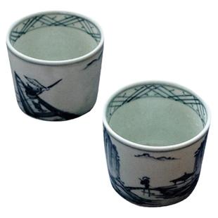 现货日本进口有田烧手绘染付山水船头猪口茶杯酒杯汤吞杯子家用