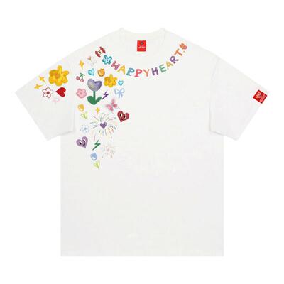 查尔斯桃心彩色卡通涂鸦短袖男