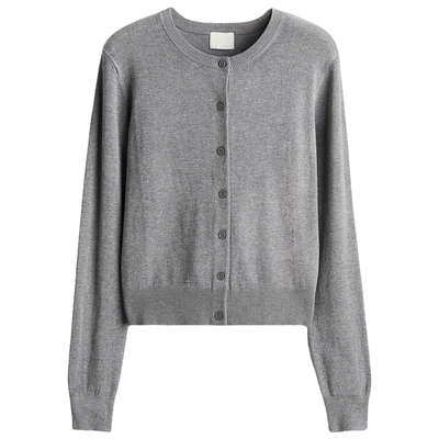 HM女装毛针织衫2025秋季新款短款开衫薄款红色针织外套0579541