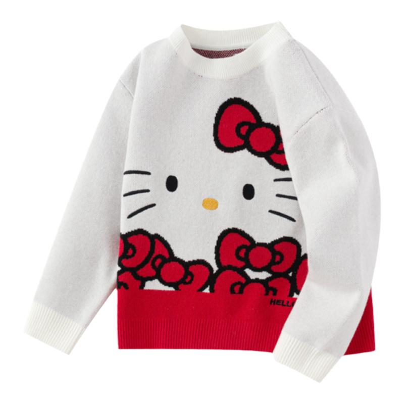 HelloKittyIP巴拉巴拉女童毛衣宝宝针织衫春秋款童装红色拜年服潮