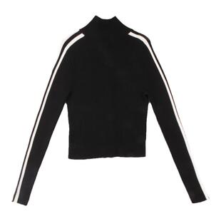 LOUZING黑色紧身双拉链外套女2026新款春天辣妹条纹针织开衫毛衣