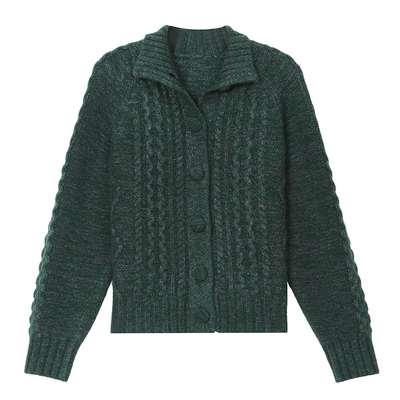 恒源祥羊毛麻花开衫女保暖发热