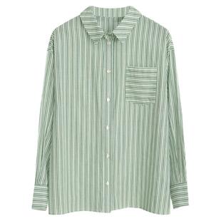 稀有概率 原创设计文艺简约条纹衬衫女夏宽松休闲气质长袖长衣