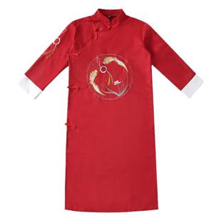 儿童相声大褂男女童刺绣长衫中国风国学长袍说书人扇子舞蹈服渐变