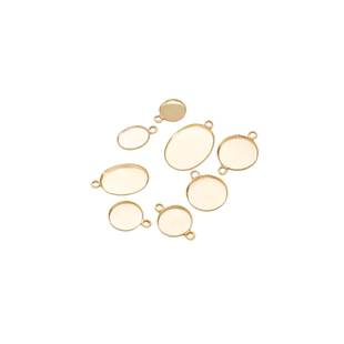 14K包金保色椭圆形单吊双吊戒面空托底托镶嵌托盘diy吊坠饰品配件