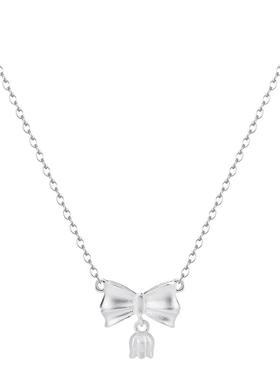 蝴蝶结铃兰花项链女s999纯银珍珠耳钉银手链首饰四件套链轻奢戒指