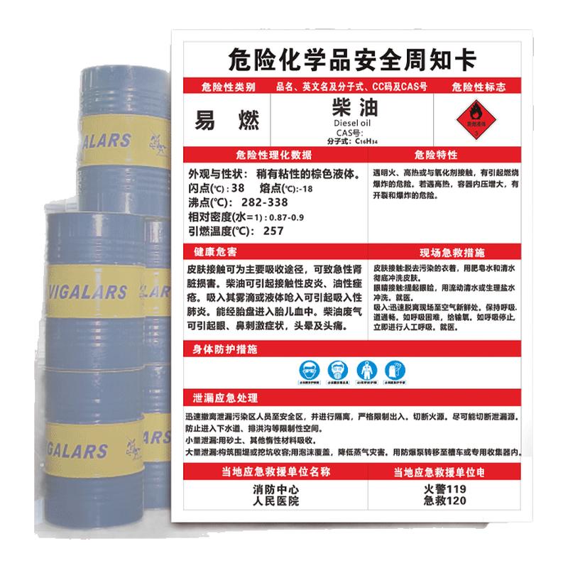 柴油危险化学品周知卡汽油乙醇油漆危化品职业危害告知卡标牌定制