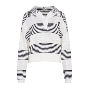 婉甸2025黑白条纹连帽套头衫百搭风针织衫1241W34SM4