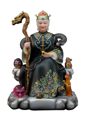 汉白玉五仙坐山黑妈妈神像供奉