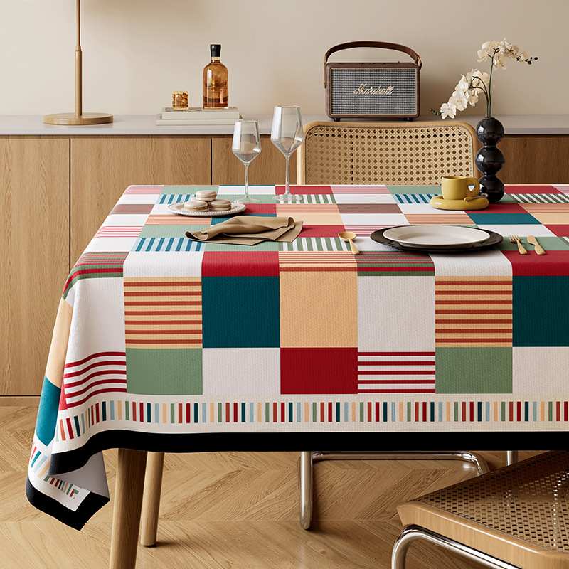 几何轻奢餐桌布高级艺垫防尘艺术台布防水油布感防绒布长方形茶几