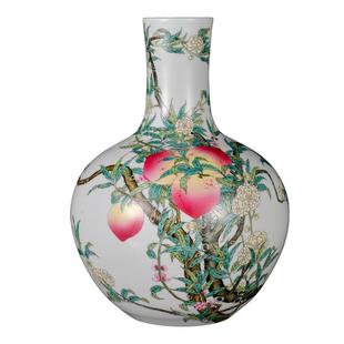 景德镇官方陶瓷手工粉彩九桃天球瓶仿古瓷器客厅装饰摆件高档礼物