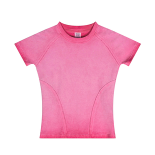 多巴胺辣妹装渐变效果短袖女上衣修腰显瘦纯色T恤性感tee爵士jazz