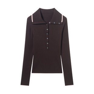 衣香丽影红色半开襟高领针织衫女2025年冬装新款韩系翻领羊毛上衣