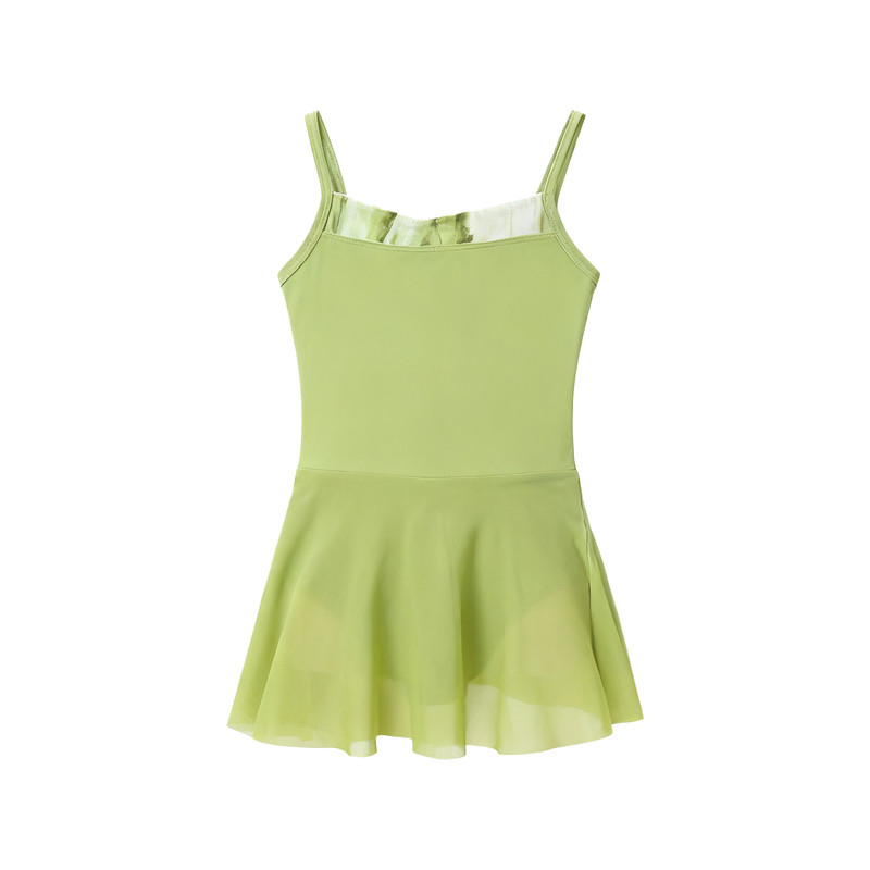儿童芭蕾舞服女童白色无袖连体练功服网纱拼接立体线条连衣裙