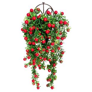 仿真花发财果藤条挂墙花篮塑料假花室内外墙面装饰绿植客厅装饰花