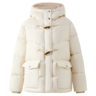 【羽绒】Eland衣恋鸭绒服女时尚带帽长袖牛角扣外套2025冬季新款