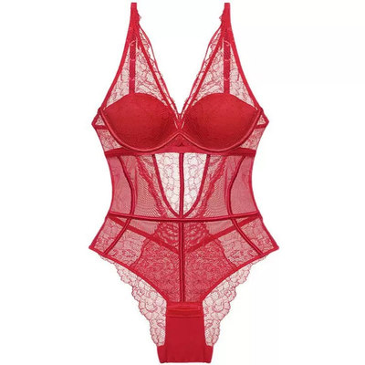 DPLAYSWEET红色精致蕾丝连体文胸内衣可外穿束身衣女礼盒