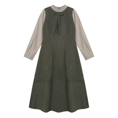 慕翎大码女装胖mm秋冬新款显瘦连衣裙女遮肉韩版裙子假两件连衣裙