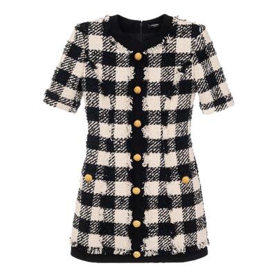 BALMAIN 女士花色小方格优雅气质短款连衣裙301574