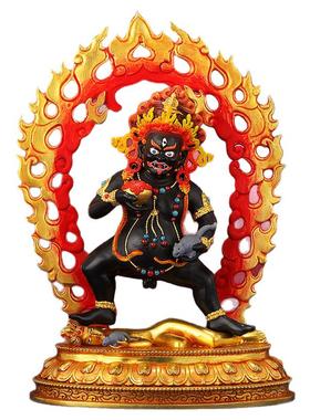 藏传铜制彩绘黑财神五行佛像摆件