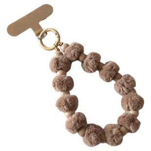 TOZOYO耐用手机链挂绳毛球串珠腕带挂链冬天挂手腕链条包挂件超好看毛绒ins手链原创短手绳简约棕色钥匙扣壳