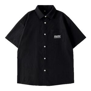 马克华菲黑色短袖衬衫男2025新款夏季冰丝男款半袖高级感男士衬衣