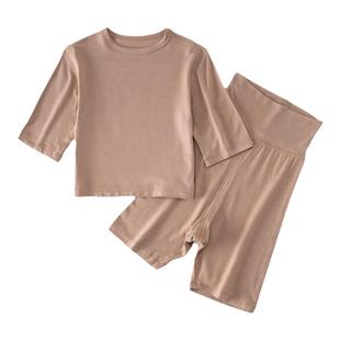 莫代尔男女宝宝分体家居服套装婴儿衣服夏季儿童空调睡衣上衣秋衣