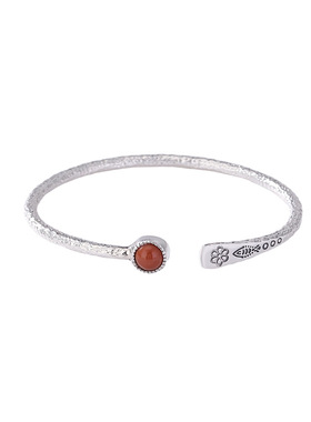 山予棠南红玛瑙手环S999.9足银锤纹小鱼小花精致开口手镯