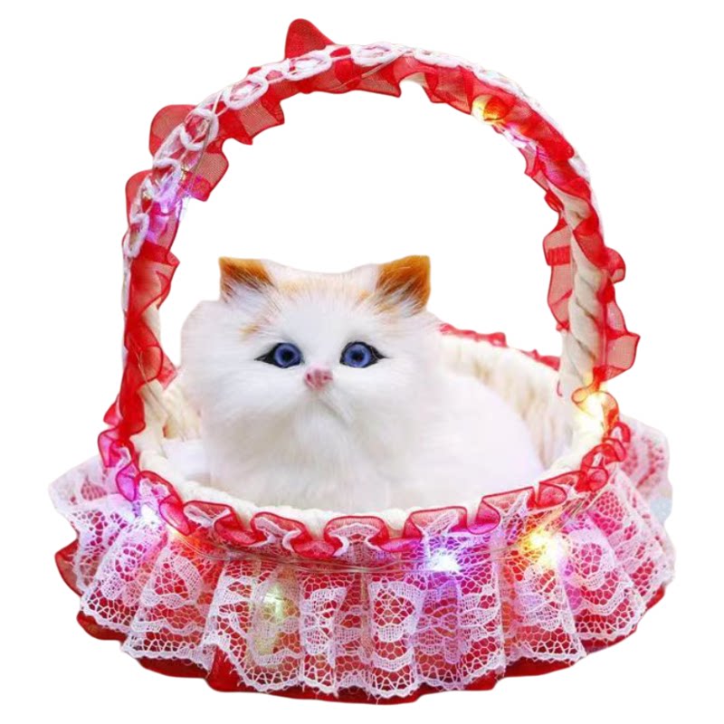 会叫仿真猫咪毛绒玩具儿童玩偶篮子提篮猫咪摆件生日礼物圣诞礼物