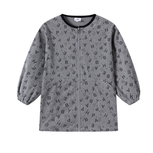 儿童灯芯绒薄款罩衣拉链时尚绘画写字防脏无帽男宝宝围裙护衣罩衫