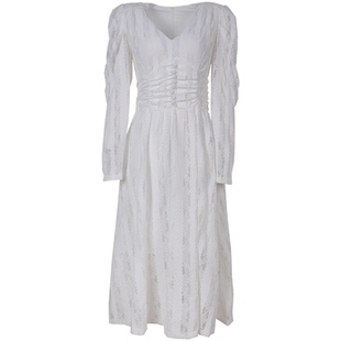 ZHUYIYI 方领紫色碎花连衣裙女春长袖收腰显瘦法式露背度假雪纺裙