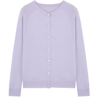 布景针织开衫女春季新品简约文艺圆领长袖纯色全羊毛外套毛衣5551