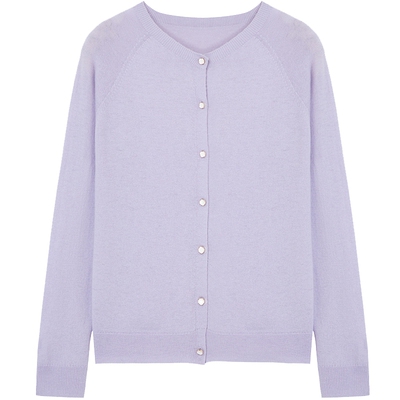 布景圆领全羊毛针织开衫