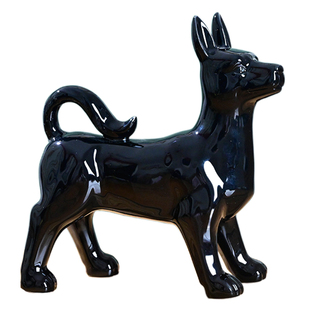 黑色陶瓷狗摆件可爱十二生肖小狗狗吉祥物旺财客厅房屋补角装饰品