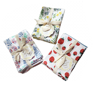 现货日本进口纯棉花卉格子猫草莓2枚入柔软洗碗巾擦手抹布百洁布