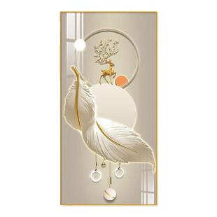 现代简约走廊玄关装饰画羽毛入户正对门口挂画高级感通道尽头壁画