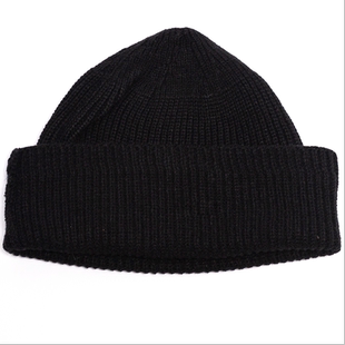 FreeNight 美式复古黑色羊毛订制铜扣卷边空军冷帽watch cap