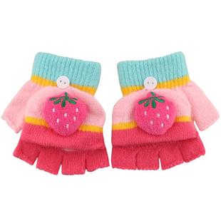 儿童手套冬宝宝女小孩男童保暖可爱半指翻盖幼儿学生写字大童两用