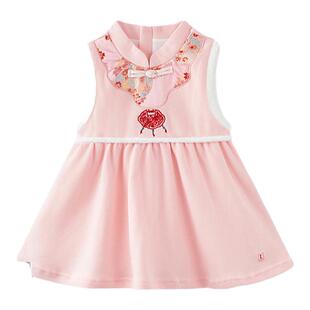 童泰女宝宝背心裙冬季女童立领连衣裙女孩纯棉内里外出国风裙子