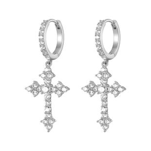 超闪十字架耳环女小众高级个性耳圈耳钉2025新款爆款气质流苏耳饰