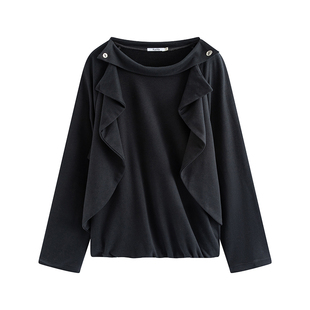 RUSTLE天丝莱赛尔花苞摆廓形翻领套头卫衣上衣