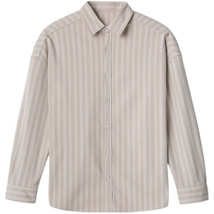 KUYIOU/设计师款 前倒肩垂顺竖条纹衬衣高级感宽松休闲长袖衬衫男