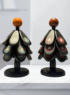 中古风圣诞树隔热垫餐桌高级感装饰摆件创意实木一棵树防烫垫碗垫