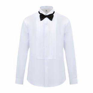 男士大合唱演出服领结衬衣学生白色长袖衬衫歌手主持舞台表演服装