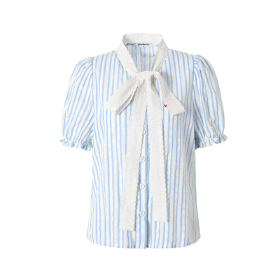 WhyBerry蝴蝶结泡泡袖衬衫