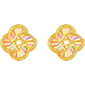 周六福5G黄金耳钉女计价足金幻彩车花耳饰送女友圣诞礼物