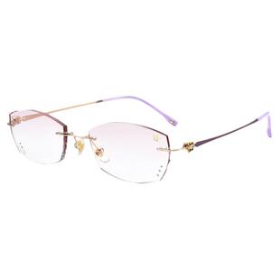 万金宝眼镜可配镜片无框镜架女超轻钻石切边镶钻无边框高度数3308