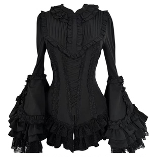 哥特风暗黑系Lolita裙亚文化姬袖收腰衬衫提拉半裙套装黑寡妇cos