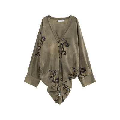 MOERSHOP缎料Dragon图腾罩衫
